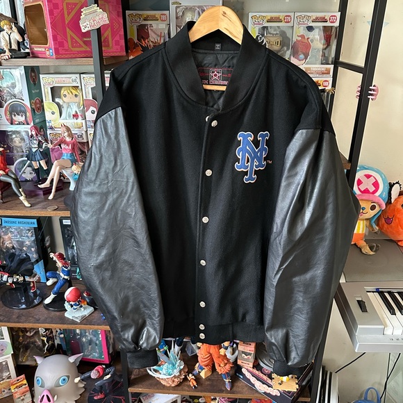 Vintage JH Design New York Mets Varsity Jacket Leather Sleeves Mens Large - Picture 2 of 12
